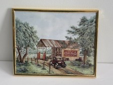 Vintage Coca-Cola Framed Art Print  Titled “Martin’s Garage” Gas Station Car picture