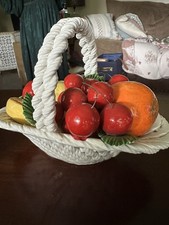 Vintage Lanzarin Capopdimonte Handmade Italian Pottery Bowl With Fruit picture