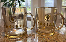 Vintage Caesars Palace Las Vegas Amber Glass Coffee Mug Gold Laurel Leaf Log picture