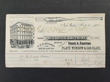 1886 antique BILLHEAD ny HOLBROOK BROTHER french american plate window car glass picture