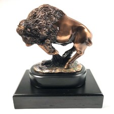 Western Charging American Buffalo Bison Bull Bronze Electroplated Resin Statue picture