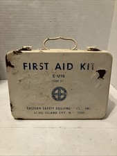 Vintage First Aid Kit Eastern Safety Long Island New York Metal Storage Box picture