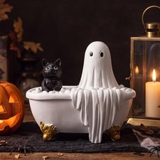 Halloween Ghost Figurine Ghost Black Cat in Bathtub Decor picture