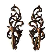 Syroco Candle Holder Wall Sconce Pair Hollywood Regency Gold Floral MCM 4531 picture