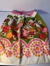 Vintage Sayco Terrycloth Towel Kitchen Half Apron 70s Hippie Mod Red Pink Cherry picture