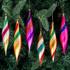 6Pcs Vintage Glass Finial Christmas Candy-striped Icicle Ornaments 5.6