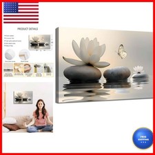 Large Zen White Lotus Canvas Wall Art Ready to Hang picture
