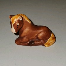 Vintage Miniature Ceramic Laying Down Brown Horse Foal Figure Figurine 1