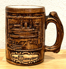 Vtg Rare 1971 Walt Disney World Treasure Craft Monorail Faux Wood Souvenir Mug picture