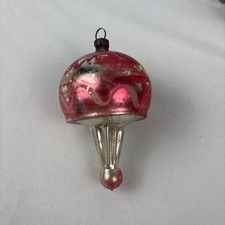 Vintage Fluted Parachute 2 Tier Drop Balloon Glass Christmas Ornament Pink picture