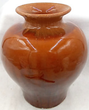 Brown Urn Jug Jar Vase Crock Stoneware Pottery Primitive Rustic Glossy Vintage picture