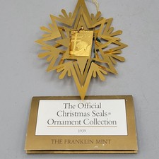 VTG Franklin Mint 1939 Official Christmas Seals Gold Tone Christmas Ornament picture