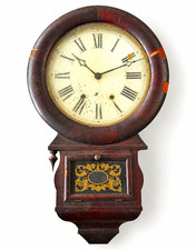 Antique 1870s Ansonia Brass & Copper Co. Drop Octagon Wall Clock with Key & Pend picture
