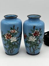 JAPANESE CLOISONNE ENAMEL FLORAL VASES FROM THE LATE MEIJI PERIOD? 7” Tall picture