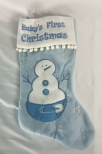 Baby Boy's First Christmas Stocking with Snowman Blue Holiday 17