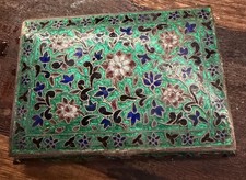 Authentic Indian Sterling silver cloisonné Enamel Trinket Cigarette box picture
