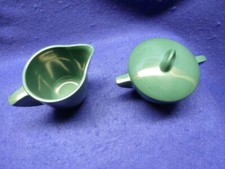 Boonton Mid Century Melmac Dark Green Creamer & Sugar Bowl Set picture