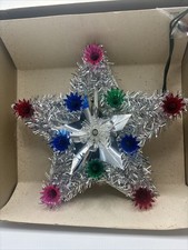 Vintage Sears Lighted Silver Tinsel Star Christmas Tree Topper Multi Color Works picture