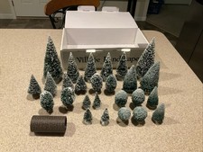 Dept 56 Frosted Pine Trees & Bushes & Cobblestone Road 27 Piece Lot 3”-8” EUC picture