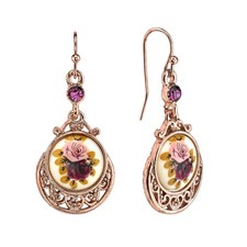 1928 Jewelry Rose Purple Crystal Flower Drop Earrings, Amethyst picture