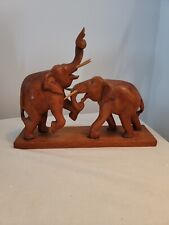 Vintage Hand carved wood fighting elephant Sculpture Figurine 8.5