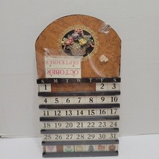 New NOS Vintage Wood Perpetual Calendar Floral 16