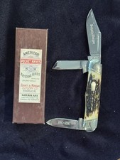 Queen Schatt & Morgan Railsplitter Cattle Knife Stag Handles Slanted Bolsters 🔥 picture
