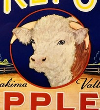 Antique 1930s Hereford Apples Crate Label, Selah, WA, Historic Americana picture