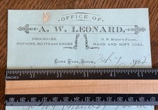 Antique 1888 A.W. LEONARD GROCERIES Boots COAL Lone Tree Iowa Letterhead picture