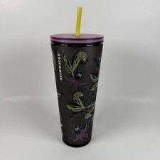 Starbucks 24 oz Venti Tumbler Cold Cup 2024 Purple Floral Green Straw BRAND NEW picture