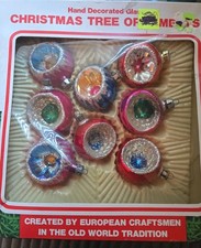 8 Vtg Romania Commodore Christmas Glass Ornaments  Indent Glitter Hand Blown picture
