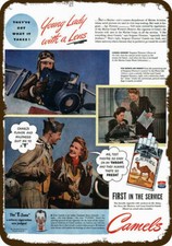 1944 CAMEL CIGARETTES Vintage Look DECORATIVE METAL SIGN - WOMAN CAMERA GUNNER picture