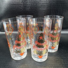 Beaver Valley Merry Christmas Tree Highball Tumblers Drinking Glasses Set 4 VTG picture