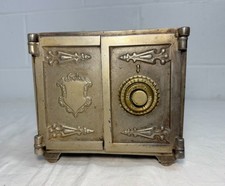 Antique 19th century Cast Iron brass Security Safe lock Deposit Coin Still Bank picture