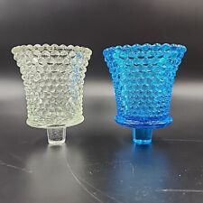 Hobnail Glass Votive Tealight Peg Candle Holder Cup one Aqua one Clear Set of 2 picture