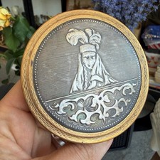 Vintage Soviet Powder Compact Mirror Brass Vanity Case USSR 1970s Gift picture