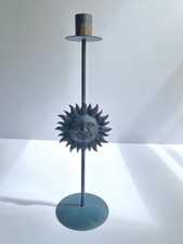 Vintage Bronze Patina Sun Face Candlestick Celestial 12