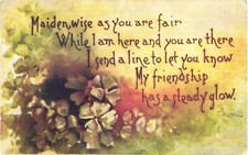 Friendship Poem Maiden Wise As You Are Fair Divided Back Postcard 1914 Hammond picture
