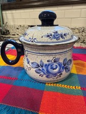 Vintage WIENER EMAIL 1.5 Qt pot White & Blue Flowers Enamelwear Austria 60’s-70s picture