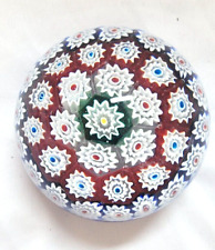 Glass Millefiori Paperweight Red Green White Blue Round Flowers Christmas Candy picture