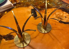 Vintage Sweden Ystad-Metall Brass Lily Candle Swedish Holders - Pair picture
