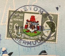 Bermuda QE II £1 Revenue Stamp 1954 BOAC Airline Ticket Airport Customs Cancel picture