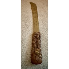Vintage Mejii Japanese Brass Letter Opener Seven Lucky Gods Carved Handle Bronze picture