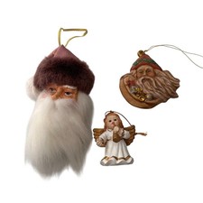 Giftco Vintage Christmas Ornament Lot Angel Santa Claus Resin Faux Fur 3pc Set picture