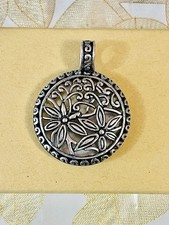 VTG STERLING Silver Mother Of Pearl 2 Sided Floral Pendant 14 G picture