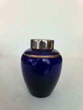 Vintage Cobalt Blue Glass Accent Jar with Gold Band picture