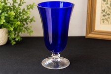 Vintage Cobalt Blue Glass Footed Trumpet Vase picture