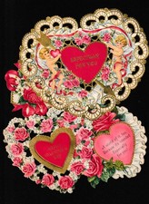 4 VTG Valentine's Day Hearts Lacey Die Cut Hallmark Cherubs Cupid 3