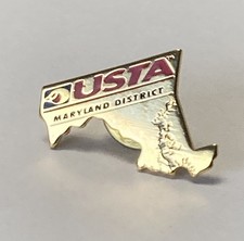Vintage USTA US Tennis Association Maryland District Gold Tone Pin MD State Shap picture