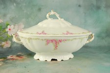 NICE~Antique~Limoge Porcelain Pink Flowers Soup Tureen w/lid~12